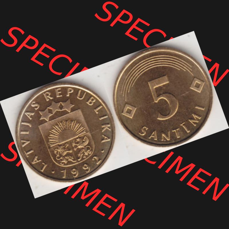 Münzen Lettland Umlaufmünze 1992-2009, 5 Santimi 1992, Bild mit horizontaler Vollansicht als Bildmaterial Sammlung