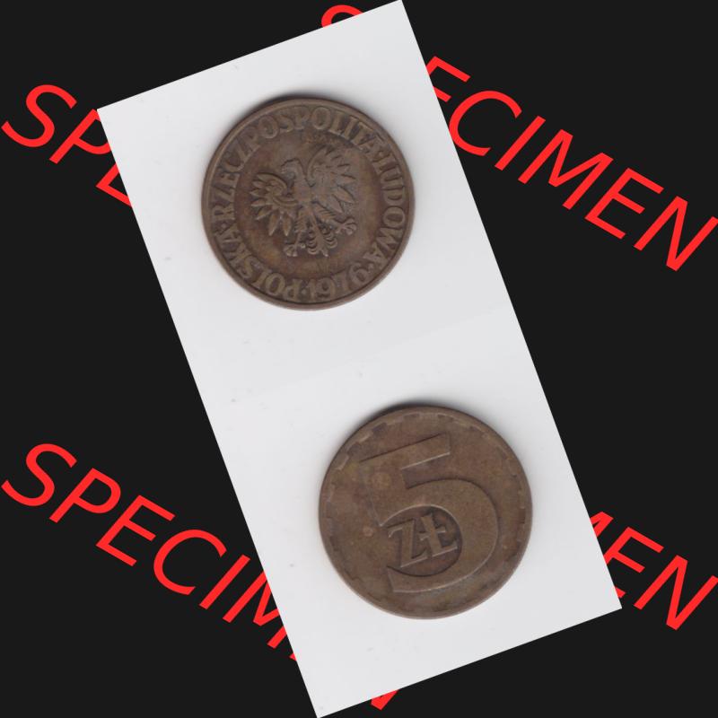 Münzen Polen Umlaufmünze 1975-1985, 5 Zlotych 1976, Münzseiten Untereinander als Bildmaterial Sammlung