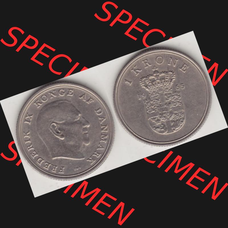 Münzen Dänemark Umlaufmünze 1960-1972, 1 Krone 1965, König Frederick IX. Vorderseite und Rückseite horizontal auf einen digitalen Bild der alten dänischen... Sammlung