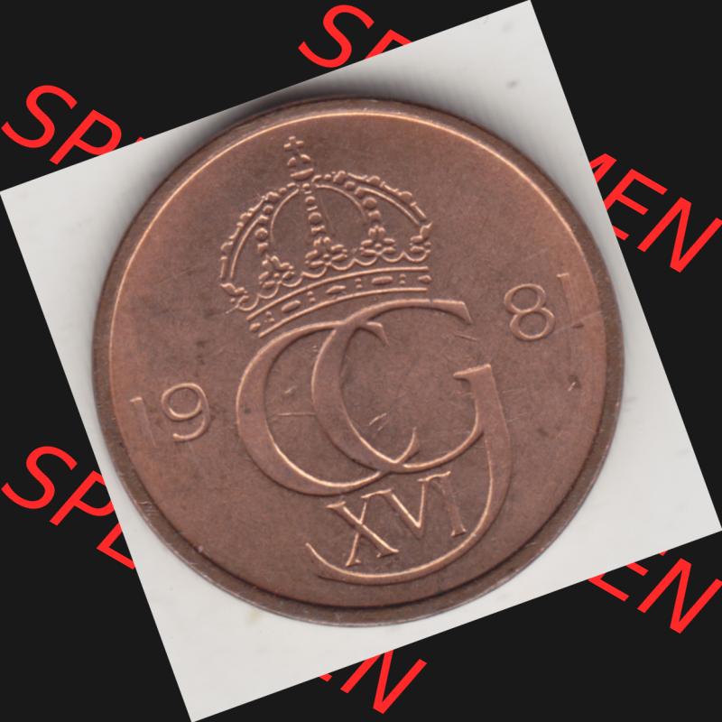 Münzen Schweden Umlaufmünze 1976-1984, 5 Öre 1981, Bild mit Vorderseite der Münze als Bildmaterial Sammlung