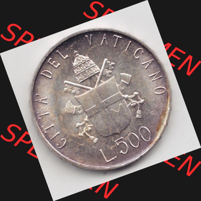 Münzen Vatikan / Vatikanstadt Umlaufmünze 1981-1981, 500 Lire Silbermünze Papst Johannes Paul II, Bild mit Rückseite der Münze als Bildmaterial. Münze... Sammlung