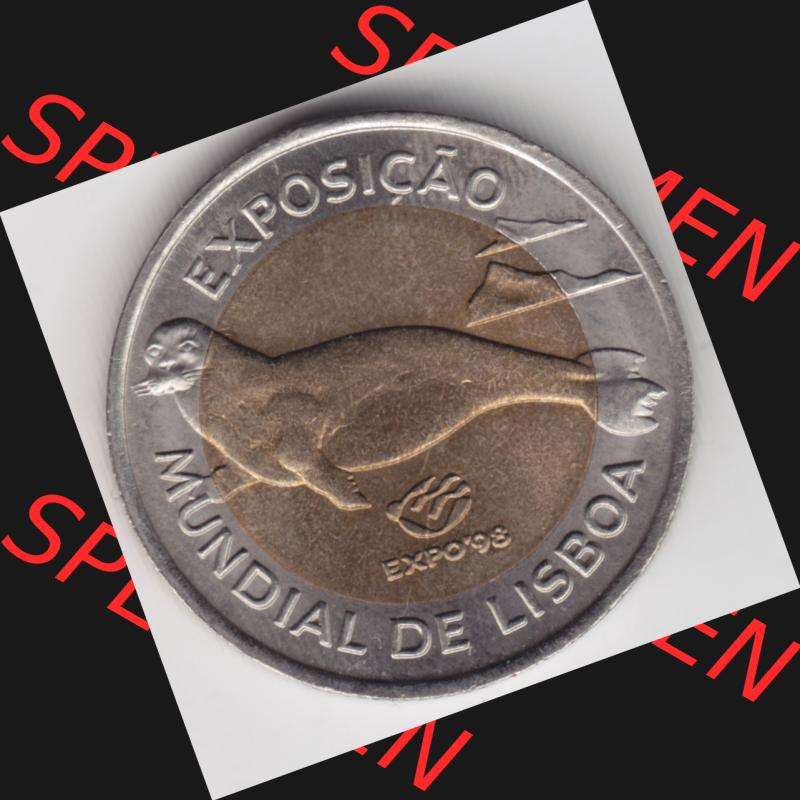 Münzen Portugal Gedenkmünze 1997-1997, 100 Escudo, EXPO98, Exposicao, Mundial de Lisaboa. Rückseite der portugiesischen Gedenkmünze aus Portugal vor der... Sammlung