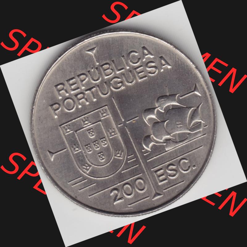 Münzen Portugal Gedenkmünze 1992-1992, 200 Escudos, California 1542-1992, Joao Rodrigues Cabrilho. Vorderseite der Gedenkmünze aus Portugal zum katalogisieren im... Sammlung
