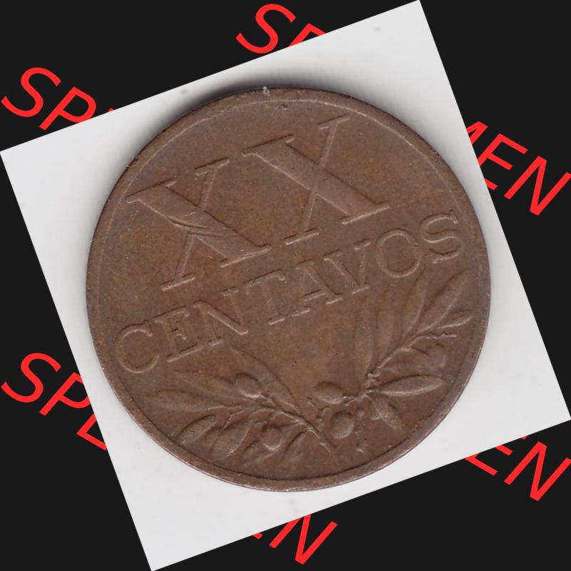Münzen Portugal Umlaufmünze 1942-1969, 20 Centavos 1960. Vorderseite der Escudo Umlaufmünze aus Portugal vor EInführung der Euromünzen in Portugal zum katalogisieren... Sammlung