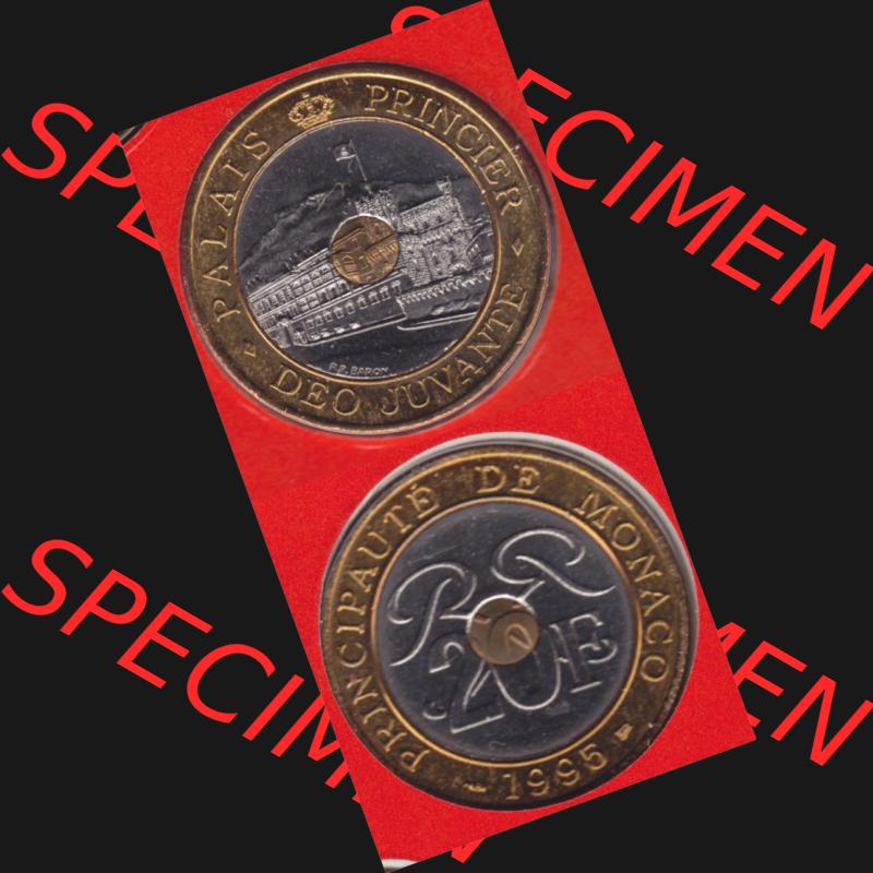 Münzen Monaco Umlaufmünze 1992-1997, 20 Francs 1995, Münzseiten Untereinander als Bildmaterial Sammlung