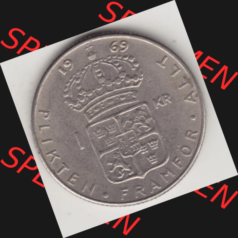 Münzen Schweden Umlaufmünze 1968-1973, 1 Krone 1969, Bild mit Rückseite der Münze als Bildmaterial Sammlung