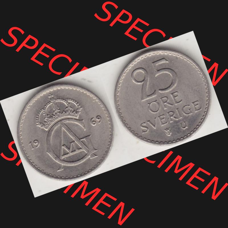 Münzen Schweden Umlaufmünze 1962-1973, 25 Öre 1969. Münzen aus Schweden als Bildmaterial für Sammler und Münzen-Webseiten hier im online Katalog und Datenbank... Sammlung