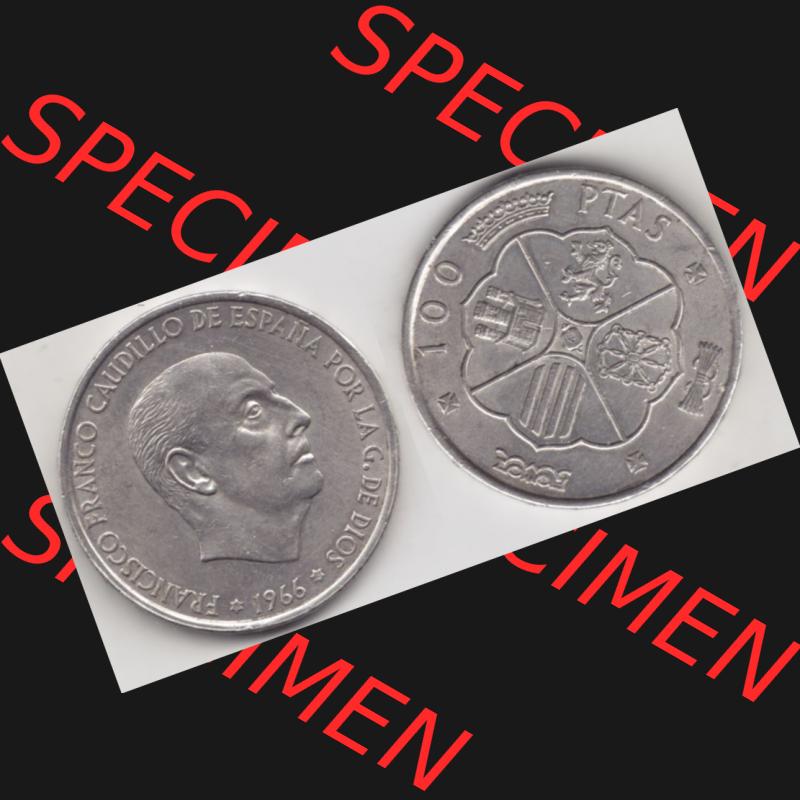 Münzen Spanien Umlaufmünze 1966-1966, 100 Peseten Silber, Bild mit Vollansicht als Bildmaterial Sammlung