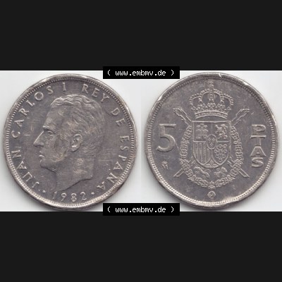 Münzen Spanien Umlaufmünze 1982-1989, 5 PETAS, Peseten 1982 (3) Sammlung