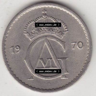 Münzen Schweden Umlaufmünze 1962-1973, 50 Öre 1970, Bild mit Vorderseite der Münze als Bildmaterial Sammlung