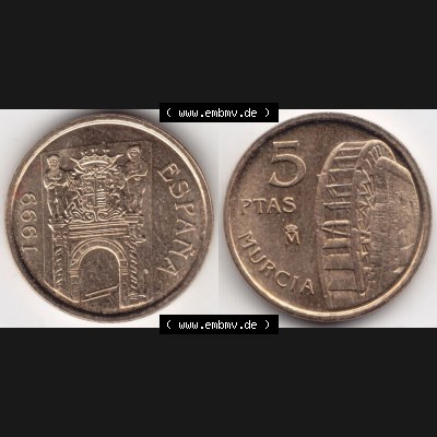 Münzen Spanien Umlaufmünze 1999-1999, 5 Ptas, Peseten 1999, Bild mit Vollansicht als Bildmaterial Sammlung