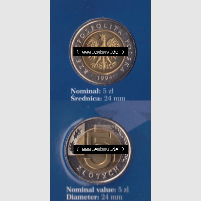 Münzen Polen KMS Umlaufmünze 1996, 5 Zloty, Münzseiten Untereinander als Bildmaterial Sammlung