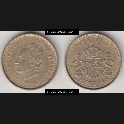 Münzen Spanien Umlaufmünze 1998-2000, 100 Pesetas - Peseten 1998, Bild mit Vollansicht als Bildmaterial Sammlung