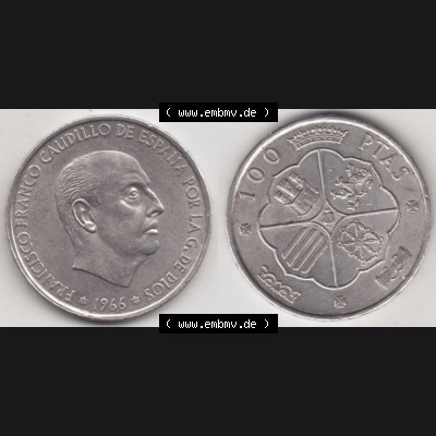 Münzen Spanien Umlaufmünze 1966-1966, 100 Peseten Silber, Bild mit Vollansicht als Bildmaterial Sammlung