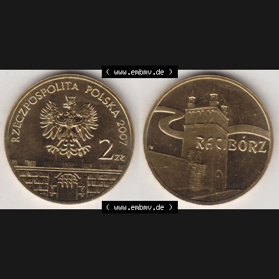 Münzen Polen Gedenkmünze 2007-2007, 2 Zloty, Historische Städte in Polen - Ratibor, Bild mit Vollansicht als Bildmaterial Sammlung