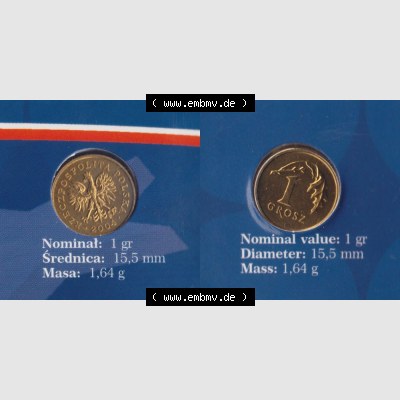 Münzen Polen KMS Umlaufmünze 2004, 1 Groszy, Bild mit Vollansicht als Bildmaterial Sammlung