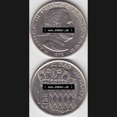 Münzen Monaco Umlaufmünze 1960-1995, 1 Fr, Franc, Franken Rainier III Prince de Monaco I. 1978, Münzseiten Untereinander als Bildmaterial Sammlung