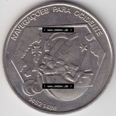 Münzen Portugal Gedenkmünze 1992-1992 200 Escudo, Navegagoes Para Ocidente 1452-1486. Rückseite der portugiesischen Gedenkmünze aus Portugal vor der Euro-Einführung... Sammlung
