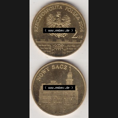 Münzen Polen Gedenkmünze 2006-2006, 2 Zloty, Historische Städte Polens - Nowy Sącz, Münzseiten Untereinander als Bildmaterial Sammlung