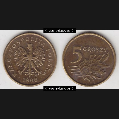 Münzen Polen Umlaufmünze 1990-2014, 5 Groszy 1998, Bild mit Vollansicht als Bildmaterial Sammlung