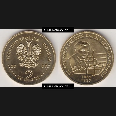 Münzen Polen Gedenkmünze 2007-2007, 2 Zloty, 125. Geburtstag von Karol Szymanowski, Bild mit Vollansicht als Bildmaterial Sammlung