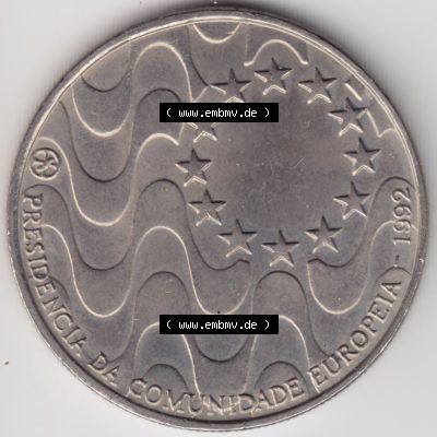 Münzen Portugal Gedenkmünze 1992-1992, 200 Escudos, Presidencia da Comunidade Europeia. Rückseite der portugiesischen Gedenkmünze aus Portugal vor der Euro-Einführung... Sammlung
