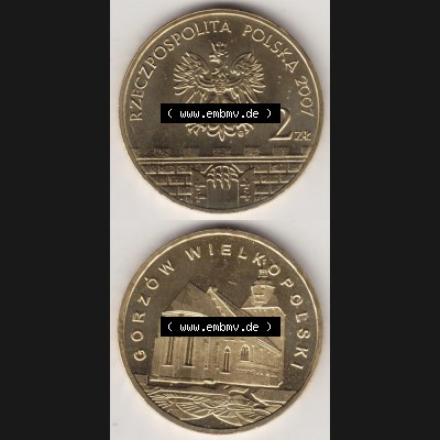 Münzen Polen Gedenkmünze 2007-2007, 2 Zloty, Historische Städte in Polen - Landsberg an der Warthe, Münzseiten Untereinander als Bildmaterial Sammlung