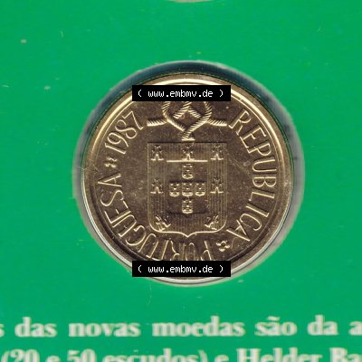 Münzen Portugal KMS Umlaufmünze 1987, 5 Escudo. Rückseite der portugiesischen Umlaufmünze aus Portugal vor der Euro-Einführung in Portugal zum katalogisieren im portugiesischen... Sammlung