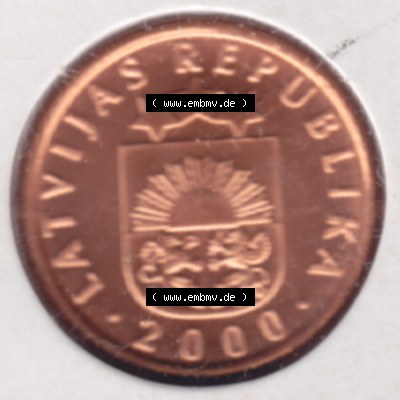 Münzen Lettland Umlaufmünze 1992-2009, 2 Centimes 2000, Bild mit Vorderseite der Münze als Bildmaterial Sammlung