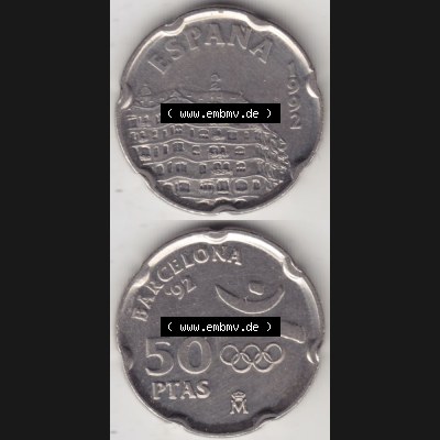Münzen Spanien Umlaufmünze 1992-1992, 50 PTAS - Peseten 1992, Münze aus Spanien, Umlaufmünze / aus Zahlungsverkehr mit Münzseiten Vertikal / Untereinander... Sammlung