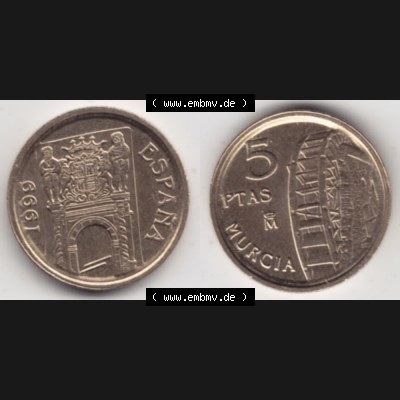 Münzen Spanien Umlaufmünze 1999-1999, 5 Peseten 1999, Bild mit Vollansicht als Bildmaterial Sammlung