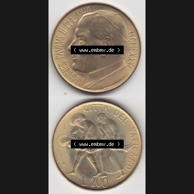 Münzen Vatikan / Vatikanstadt Umlaufmünze 1981-1981, 200 Lire Papst Johannes Paul II, Münzseiten Untereinander als Bildmaterial. Münze aus dem Vatikan der Vatikanstadt... Sammlung
