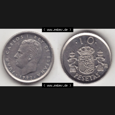 Münzen Spanien Umlaufmünze 1992-1992, 10 Peseten 1992, Bild mit Vollansicht als Bildmaterial Sammlung