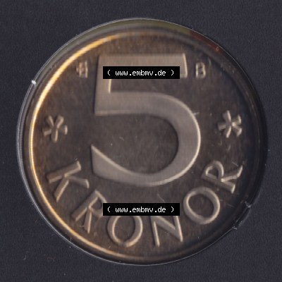 Münzen Schweden Umlaufmünze 1993-2009, 5 Kronen 2001 KMS, Bild mit Rückseite der Münze als Bildmaterial Sammlung