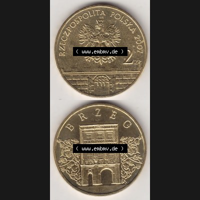 Münzen Polen Gedenkmünze 2007-2007, 2 Zloty, Historische Städte in Polen - Brzeg, Münzseiten Untereinander als Bildmaterial Sammlung