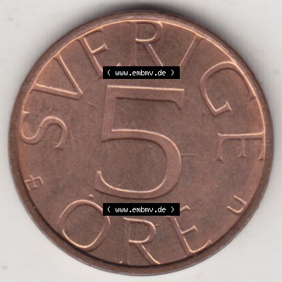 Münzen Schweden Umlaufmünze 1976-1984, 5 Öre 1981, Bild mit Rückseite der Münze als Bildmaterial Sammlung