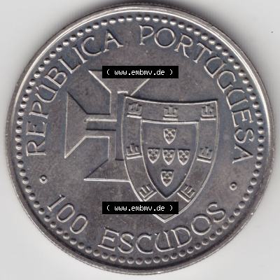 Münzen Portugal Gedenkmünze 1989-1989, 100 Escudos 1420 Madeira Porto Santo 1419. Vorderseite der Gedenkmünze aus Portugal zum katalogisieren im Münzen-Katalog und der... Sammlung