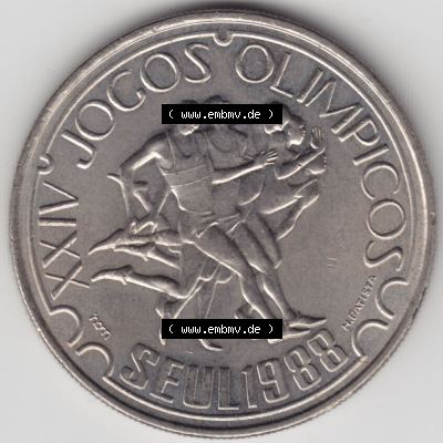 Münzen Portugal Gedenkmünze 1988-1988, 250 Escudo, XXIV Jogos Olimpicos Seul 1988, OLympiade. Rückseite der portugiesischen Gedenkmünze aus Portugal vor der... Sammlung