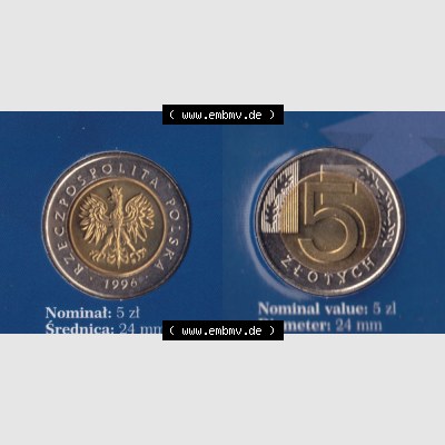 Münzen Polen KMS Umlaufmünze 1996, 5 Zloty, Bild mit Vollansicht als Bildmaterial Sammlung