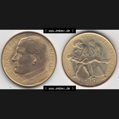 Münzen Vatikan / Vatikanstadt Umlaufmünze 1981-1981, 200 Lire Papst Johannes Paul II, Bild mit Vollansicht als Bildmaterial. Münze aus dem Vatikan der Vatikanstadt... Sammlung