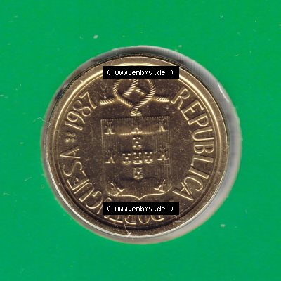 Münzen Portugal KMS Umlaufmünze 1987, 10 Escudo I. Rückseite der portugiesischen Umlaufmünze aus Portugal vor der Euro-Einführung in Portugal zum katalogisieren im... Sammlung
