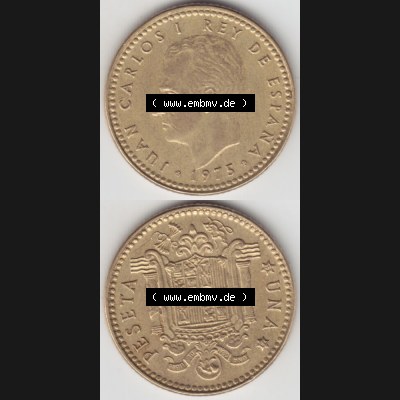 Münzen Spanien Umlaufmünze 1975, 1975-1980, Una Peseta, 1 Pesete 1979, Münze aus Spanien, Umlaufmünze / aus Zahlungsverkehr mit Münzseiten Vertikal... Sammlung
