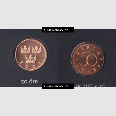 Münzen Schweden Umlaufmünze 1992-2009, 50 Öre 2001 KMS, Bild mit Vollansicht als Bildmaterial Sammlung