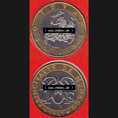 Münzen Monaco Umlaufmünze 1989-2000, 10 Francs 1995, Münzseiten Untereinander als Bildmaterial Sammlung