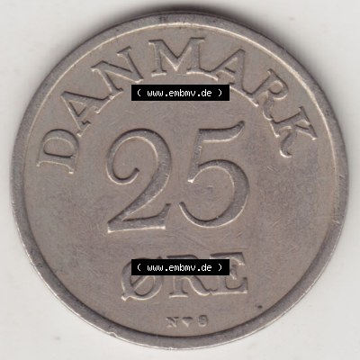 Münzen Dänemark Umlaufmünze 1948-1960, 25 Öre 1950. Rückseite der alten dänischen Umlaufmünze aus Dänemark zum katalogisieren und verwalten im Münzen-Katalog... Sammlung