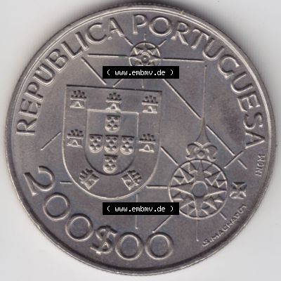 Münzen Portugal Gedenkmünze 1992-1992, 200 Escudos, America 1492-1992, Novomundo, Xpo Perens. Vorderseite der Gedenkmünze aus Portugal zum katalogisieren im... Sammlung