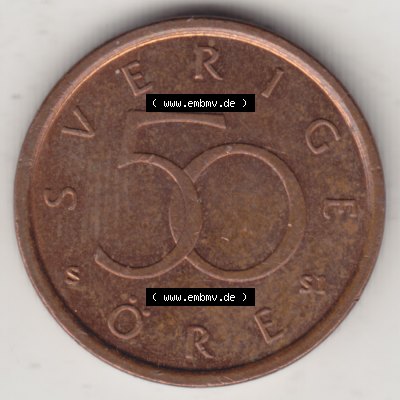 Münzen Schweden Umlaufmünze 1992-2009, 50 Öre 2009, Bild mit Rückseite der Münze als Bildmaterial Sammlung
