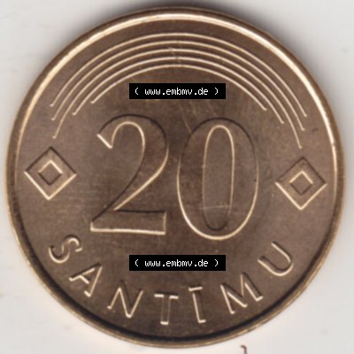 Münzen Lettland Umlaufmünze 1992-2009, 20 Santimu 2007, Bild mit Rückseite der Münze als Bildmaterial Sammlung