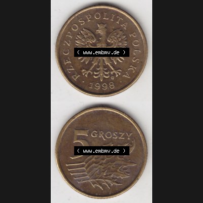 Münzen Polen Umlaufmünze 1990-2014, 5 Groszy 1998, Münzseiten Untereinander als Bildmaterial Sammlung