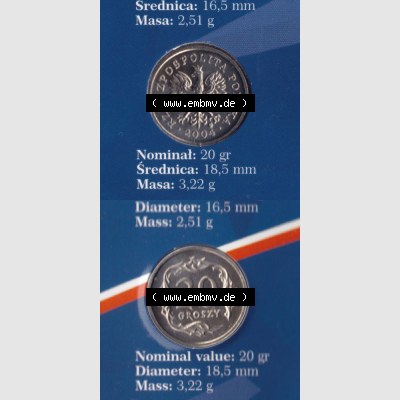 Münzen Polen KMS Umlaufmünze 2004, 20 Groszy, Münzseiten Untereinander als Bildmaterial Sammlung